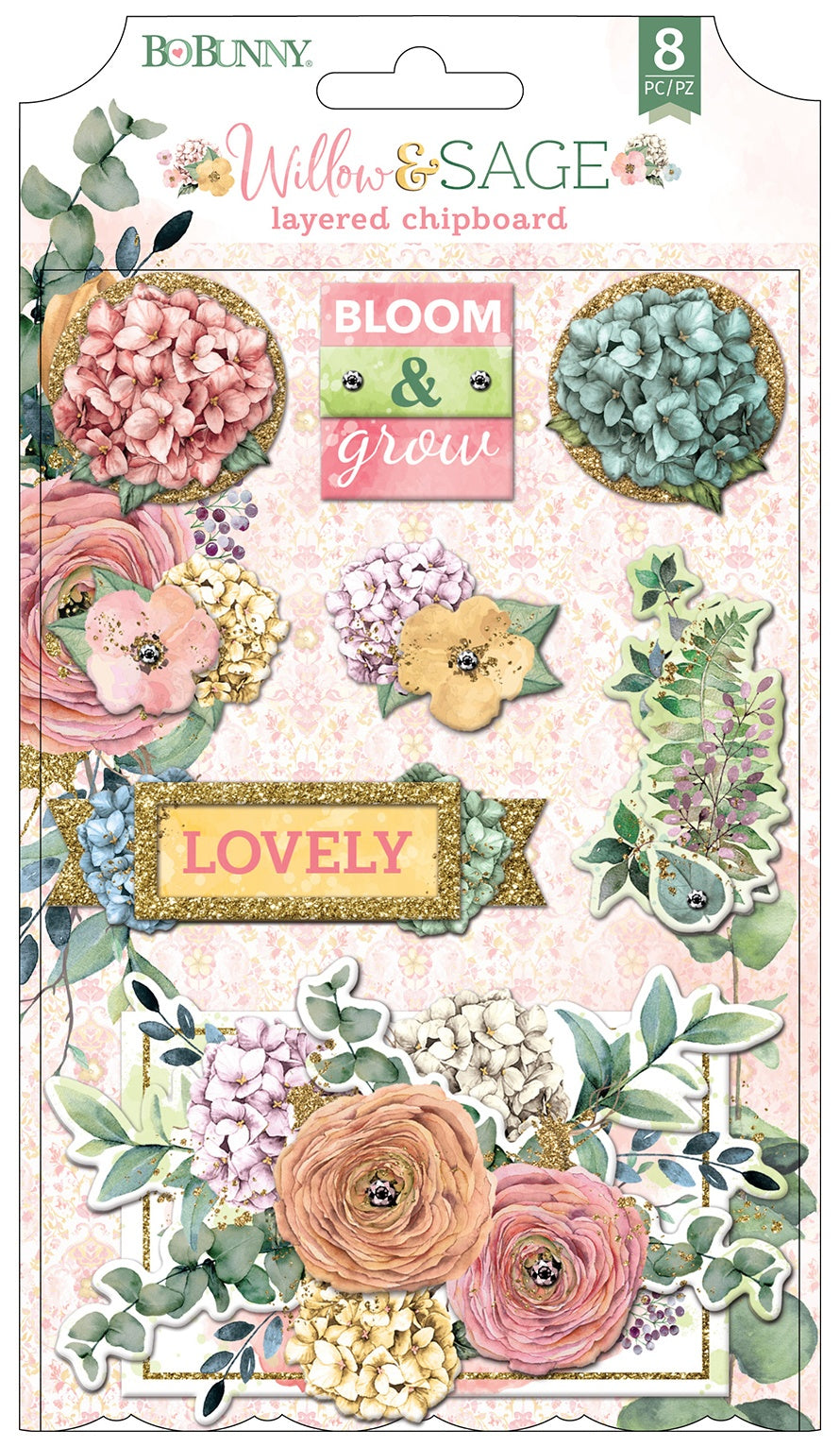Bo Bunny - Willow & Sage Bloom & Grow Layered Chipboard