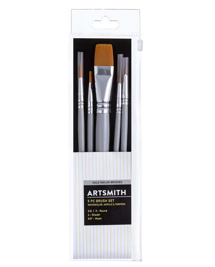 Artsmith - Gold Taklon Brush Set - Round, Shader, and Wash - 5 pcs