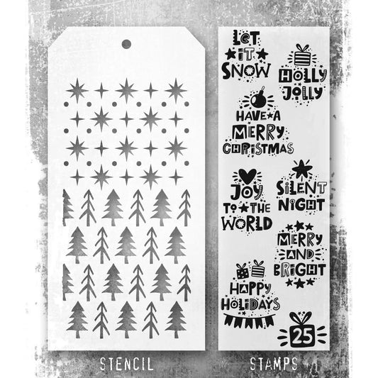 Stampers Anonymous - Tim Holtz -  Holiday Whatnots Stamps with Starry and Pines Stencils (THMM188)