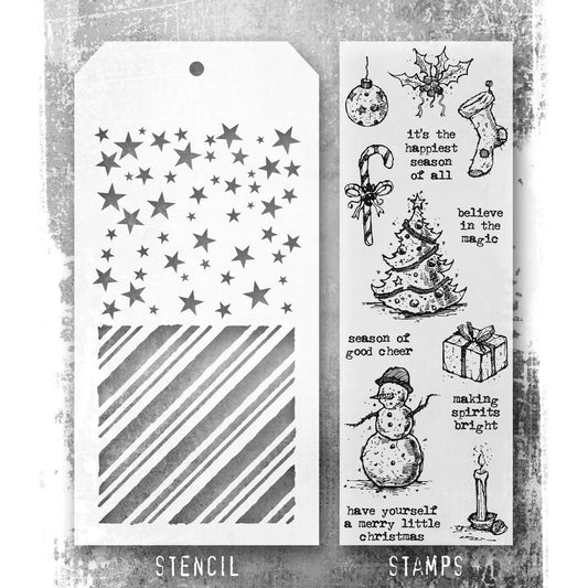 Stampers Anonymous - Tim Holtz - Tatter Christmas Stamps with Peppermint and Fall Stars Stencils (THMM190)