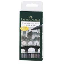 Faber-Castell - Shades of Grey India Ink Pitt Artist Pens - 6 pk